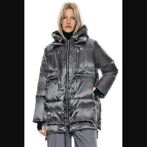 OROLAY SZ S Women's 092 Cosmos Shiny Down Puffer Gray Silver Winter Coat